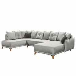 Mørteens Wohnlandschaft Rutherford - Webstoff Denga / Microfaser Laci: Silber / Anthrazit - Ottomane beidseitig montierbar