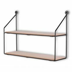 Loftscape Wandregal Cuddalore - Metall - Schwarz / Eiche Dekor