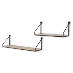 Loftscape Wandregal Chevron Love (2er-Set) - Metall - Schwarz / Eiche Dekor