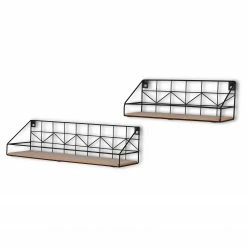 Loftscape Wandregal Fluffy (2er-Set) - Metall - Schwarz / Eiche Dekor