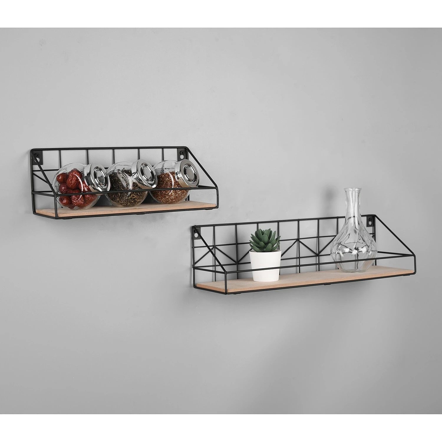Loftscape Wandregal Fluffy (2er-Set) - Metall - Schwarz / Eiche Dekor 2 Loftscape Wandregal Fluffy (2er-Set) - Metall - Schwarz / Eiche Dekor – Bild 2