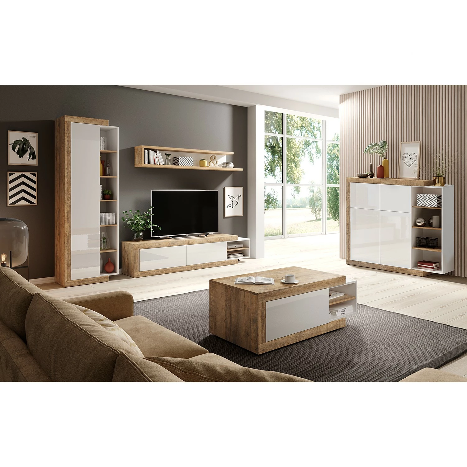 Loftscape Kommode Shipley - Hochglanz Weiß / Eiche Dekor 2 Loftscape Kommode Shipley - Hochglanz Weiß / Eiche Dekor – Bild 2