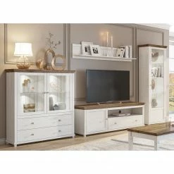 Ridgevalley Wohnwand Emmanuela II (4-teilig) - Kiefer Weiß Dekor