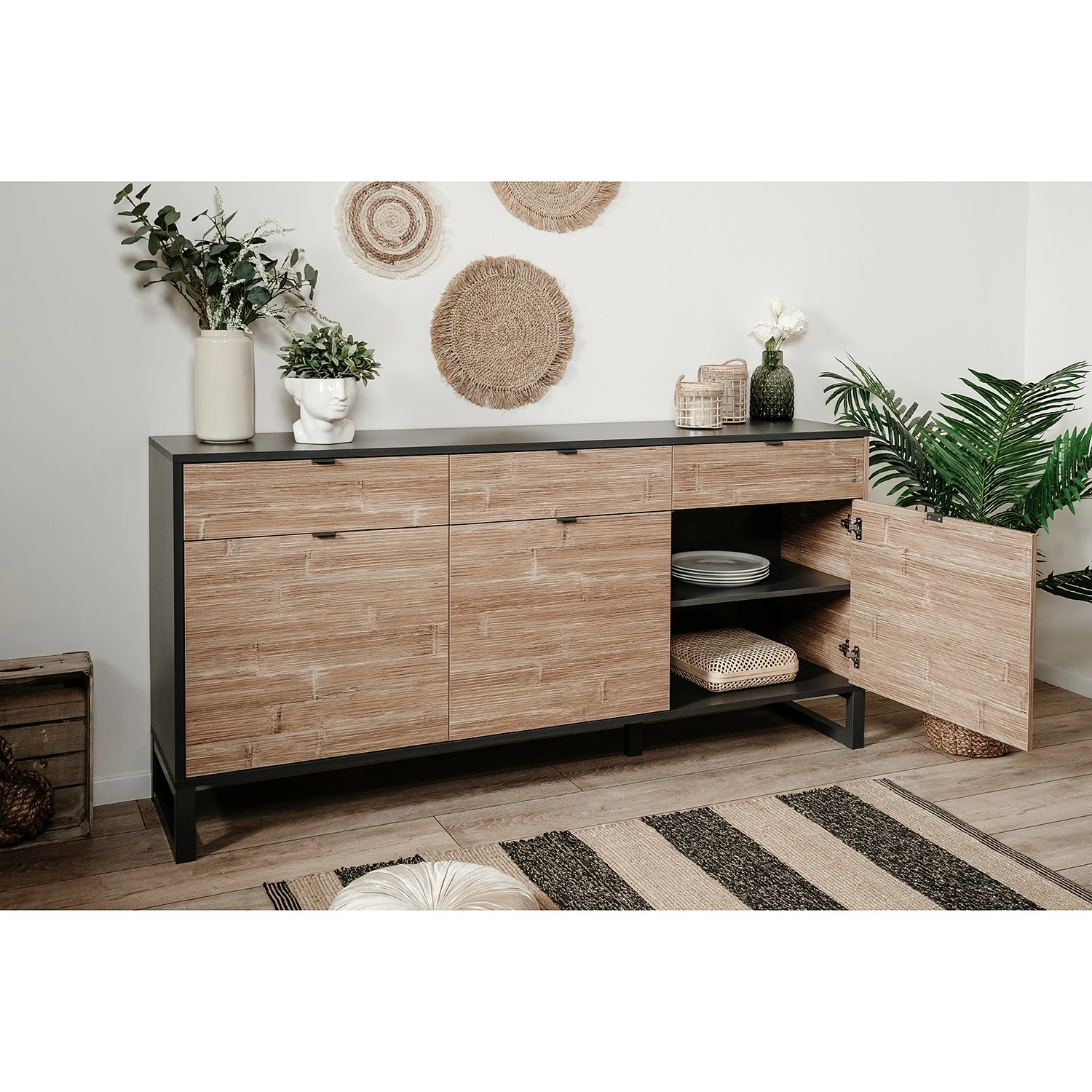 Loftscape Sideboard Mid West I - Bambus Dekor / Anthrazit 5 Loftscape Sideboard Mid West I - Bambus Dekor / Anthrazit – Bild 5