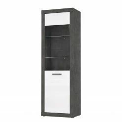 Loftscape Standvitrine Vetras - Hochglanz Weiß / Beton Dekor