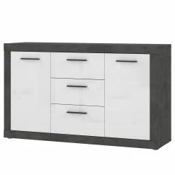 Loftscape Sideboard Vetras - Hochglanz Weiß / Beton Dekor