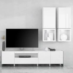 Loftscape Wohnwand Urban I (3-teilig) - Inkl. Beleuchtung - Weiß / Eiche Grau Dekor