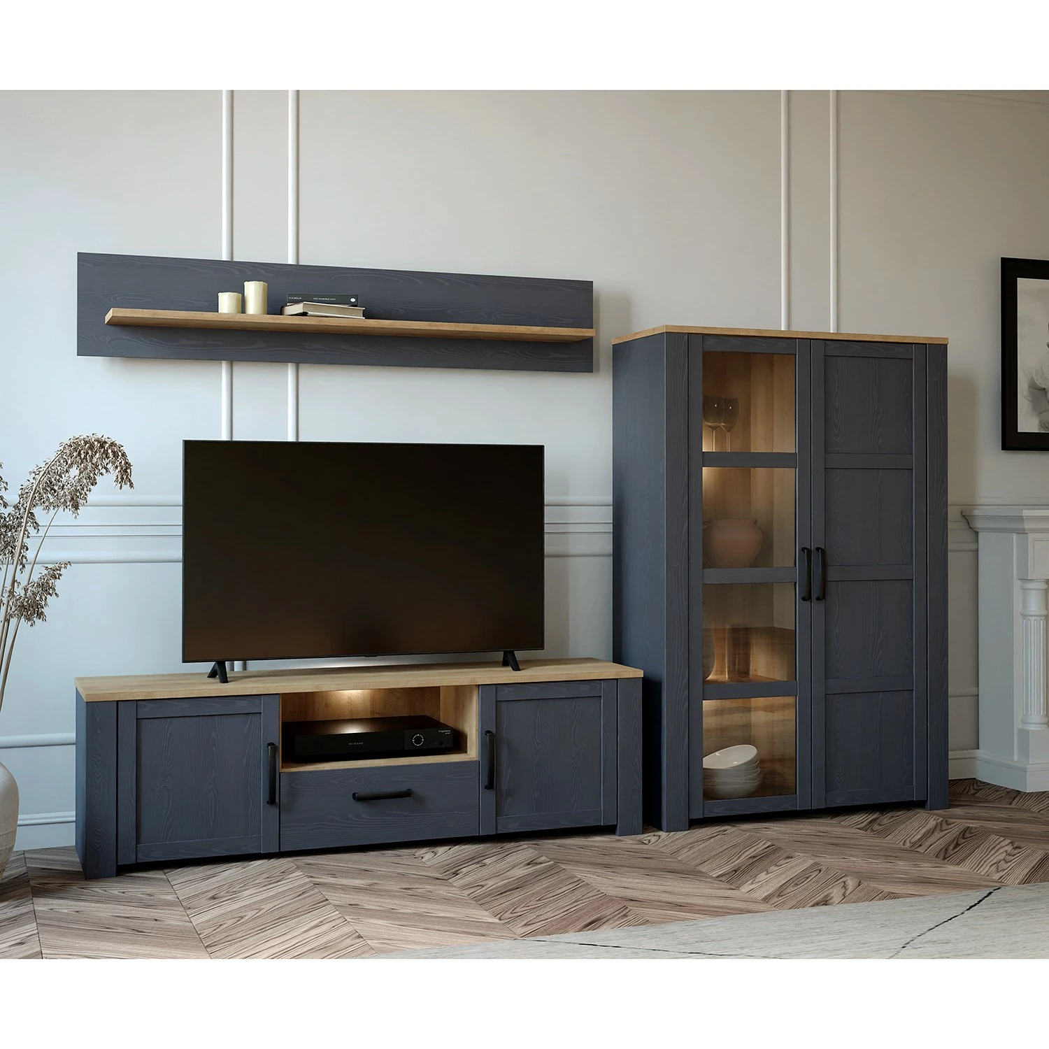 Ridgevalley Wohnwand Vassia I (3-teilig) - Eiche Navy Dekor / Eiche Riviera Dekor 1 Ridgevalley Wohnwand Vassia I (3-teilig) - Eiche Navy Dekor / Eiche Riviera Dekor