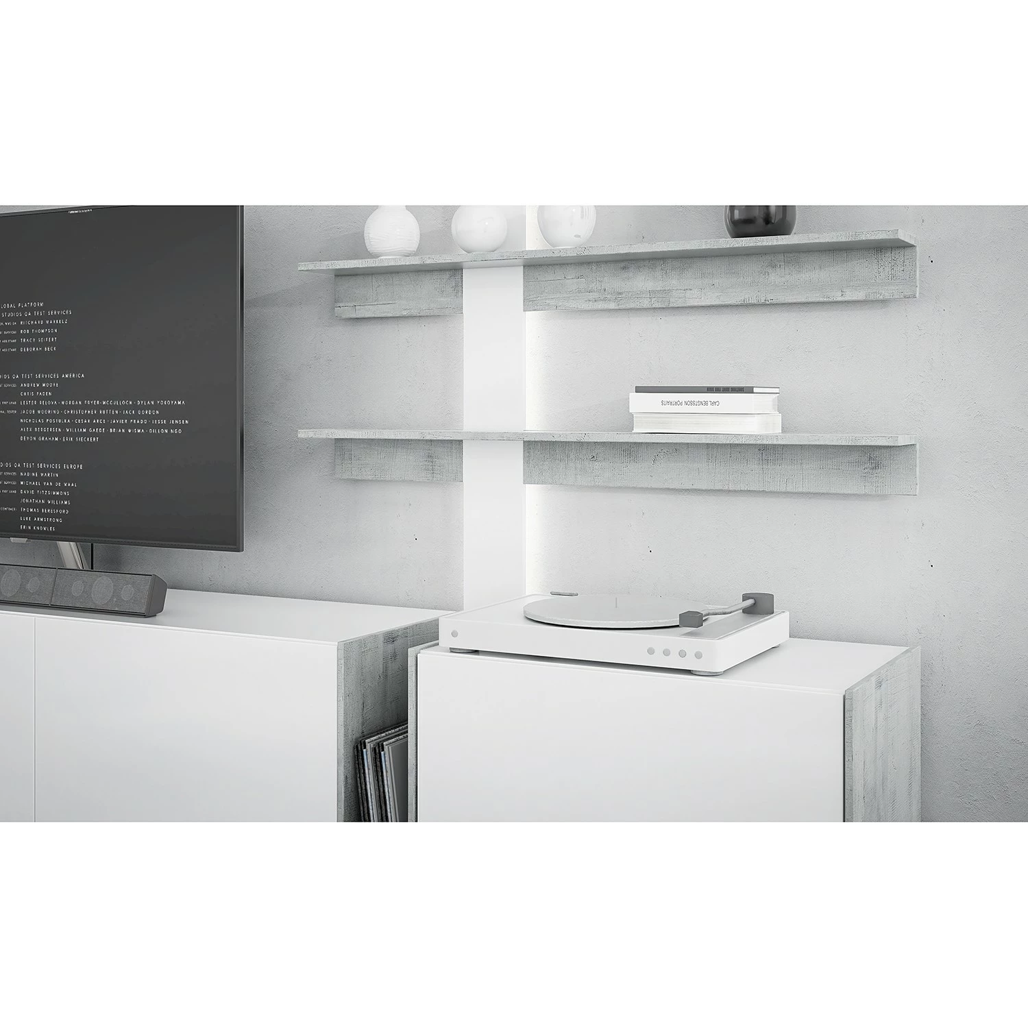 Loftscape Wohnwand Urban II (3-teilig) - Inkl. Beleuchtung - Weiß / Eiche Grau Dekor 7 Loftscape Wohnwand Urban II (3-teilig) - Inkl. Beleuchtung - Weiß / Eiche Grau Dekor – Bild 7