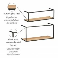WENKO Wandregal Geo (2-teilig) - Bambus massiv / Metall - Bambus / Schwarz -Wohnzimmermöbel boutique en ligne 1000345605 220412 040 DETAILS P000000001000345605