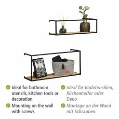 WENKO Wandregal Geo (2-teilig) - Bambus massiv / Metall - Bambus / Schwarz -Wohnzimmermöbel boutique en ligne 1000345605 220412 050 DETAILS P000000001000345605