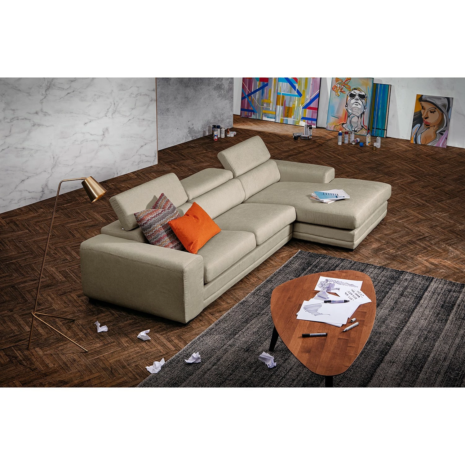 Loftscape Ecksofa Penpont - Flachgewebe Kaja: Anthrazit - Longchair davorstehend rechts 2 Loftscape Ecksofa Penpont - Flachgewebe Kaja: Anthrazit - Longchair davorstehend rechts – Bild 2