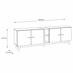 Loftscape Sideboard Pesaro II - Eiche Artisan Dekor / Schwarz - Breite: 200 cm -Wohnzimmermöbel boutique en ligne 1000348118 220603 500 SKETCH DETAILS P000000001000348118 sketch