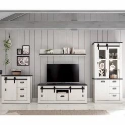 Ridgevalley Wohnwand Shutter IV (4-teilig) - Pinie Weiß Dekor