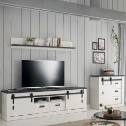 Ridgevalley Wohnwand Shutter II (3-teilig) - Pinie Weiß Dekor