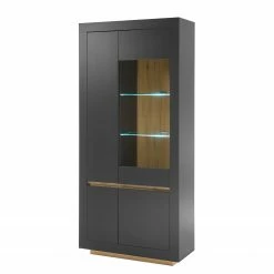 Loftscape Vitrinenschrank Accra - Anthrazit / Eiche Dekor