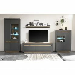 Loftscape Wohnwand Accra II (4-teilig) - Anthrazit / Eiche Dekor