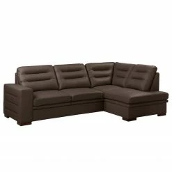 Loftscape Ecksofa Pitalito - Echtleder Maer: Dunkelbraun - Ottomane davorstehend rechts