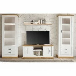 Ridgevalley Wohnwand Ollezy I (4-teilig) - Pinie Weiß Dekor / Eiche Wotan Dekor