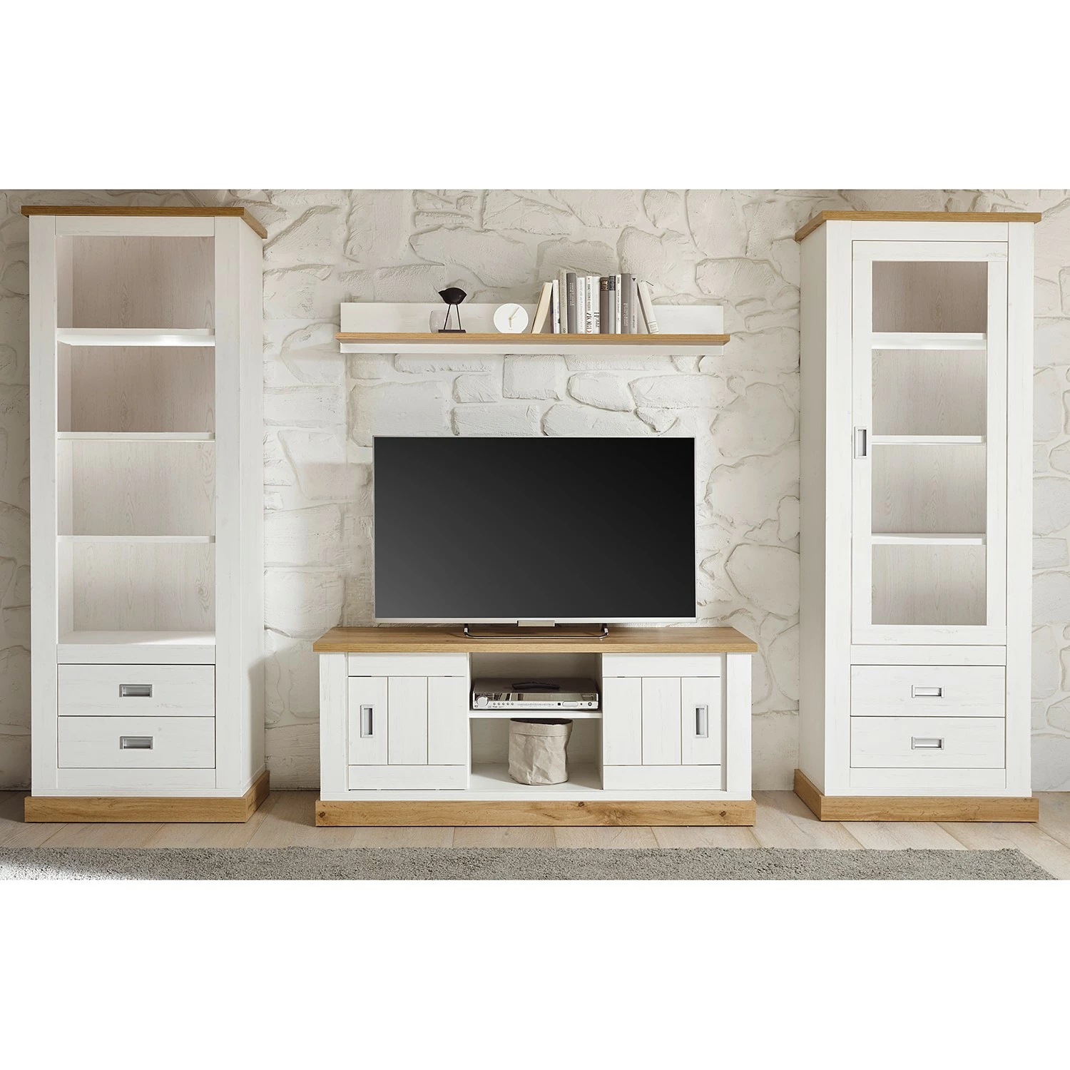 Ridgevalley Wohnwand Ollezy I (4-teilig) - Pinie Weiß Dekor / Eiche Wotan Dekor 1 Ridgevalley Wohnwand Ollezy I (4-teilig) - Pinie Weiß Dekor / Eiche Wotan Dekor