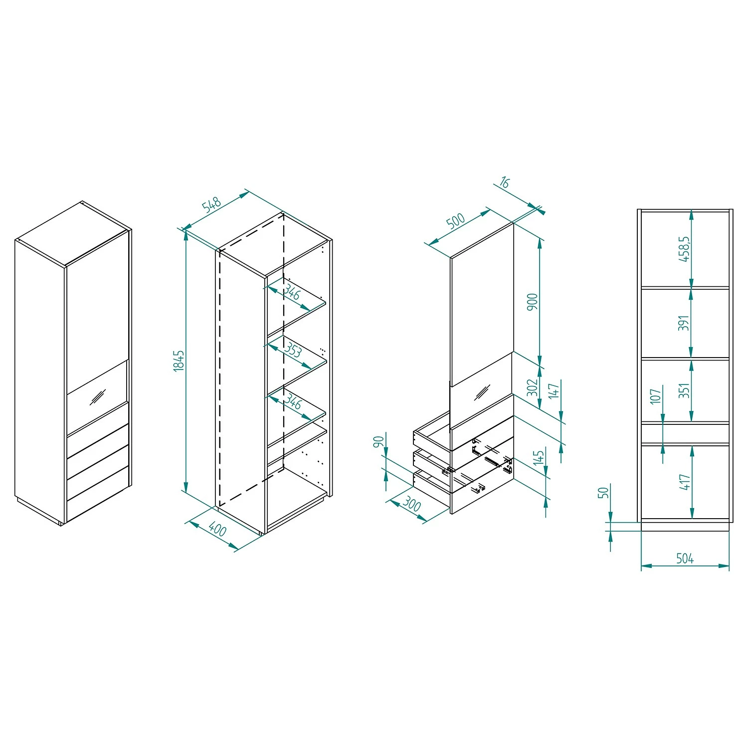 Loftscape Wohnwand Muuga II (4-teilig) - Weiß / Grau 11 Loftscape Wohnwand Muuga II (4-teilig) - Weiß / Grau – Bild 11