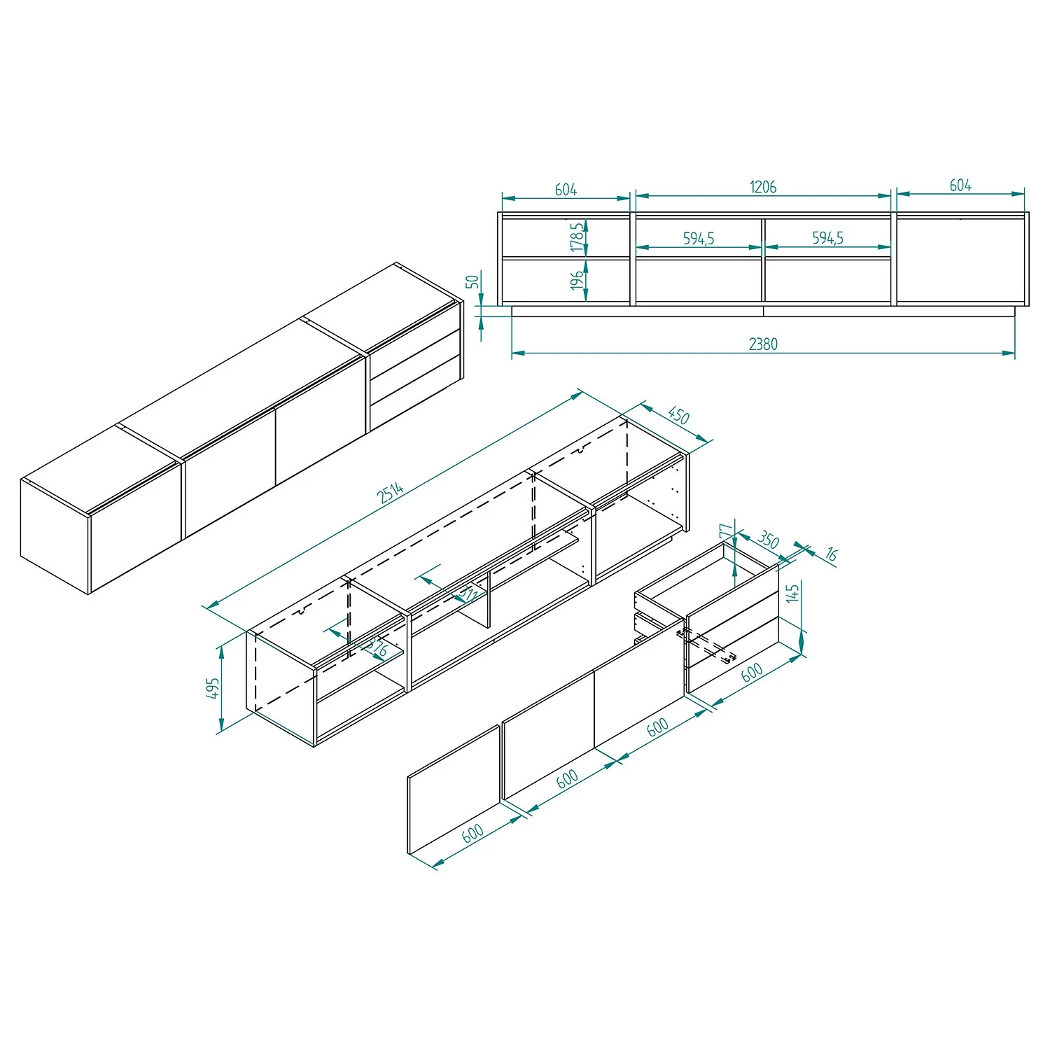 Loftscape Wohnwand Muuga II (4-teilig) - Weiß / Grau 13 Loftscape Wohnwand Muuga II (4-teilig) - Weiß / Grau – Bild 13