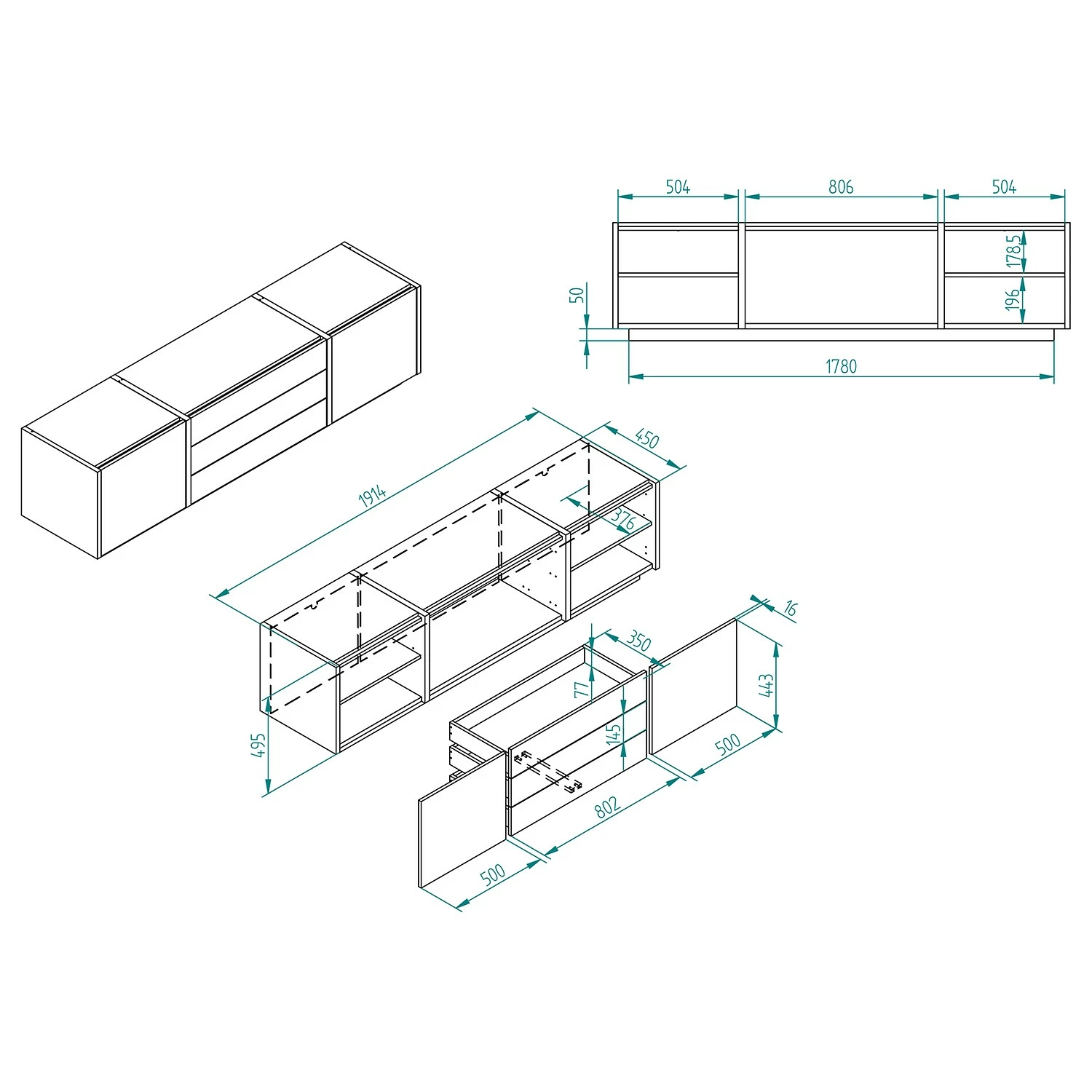 Loftscape Wohnwand Muuga I (4-teilig) - Weiß / Grau 15 Loftscape Wohnwand Muuga I (4-teilig) - Weiß / Grau – Bild 15