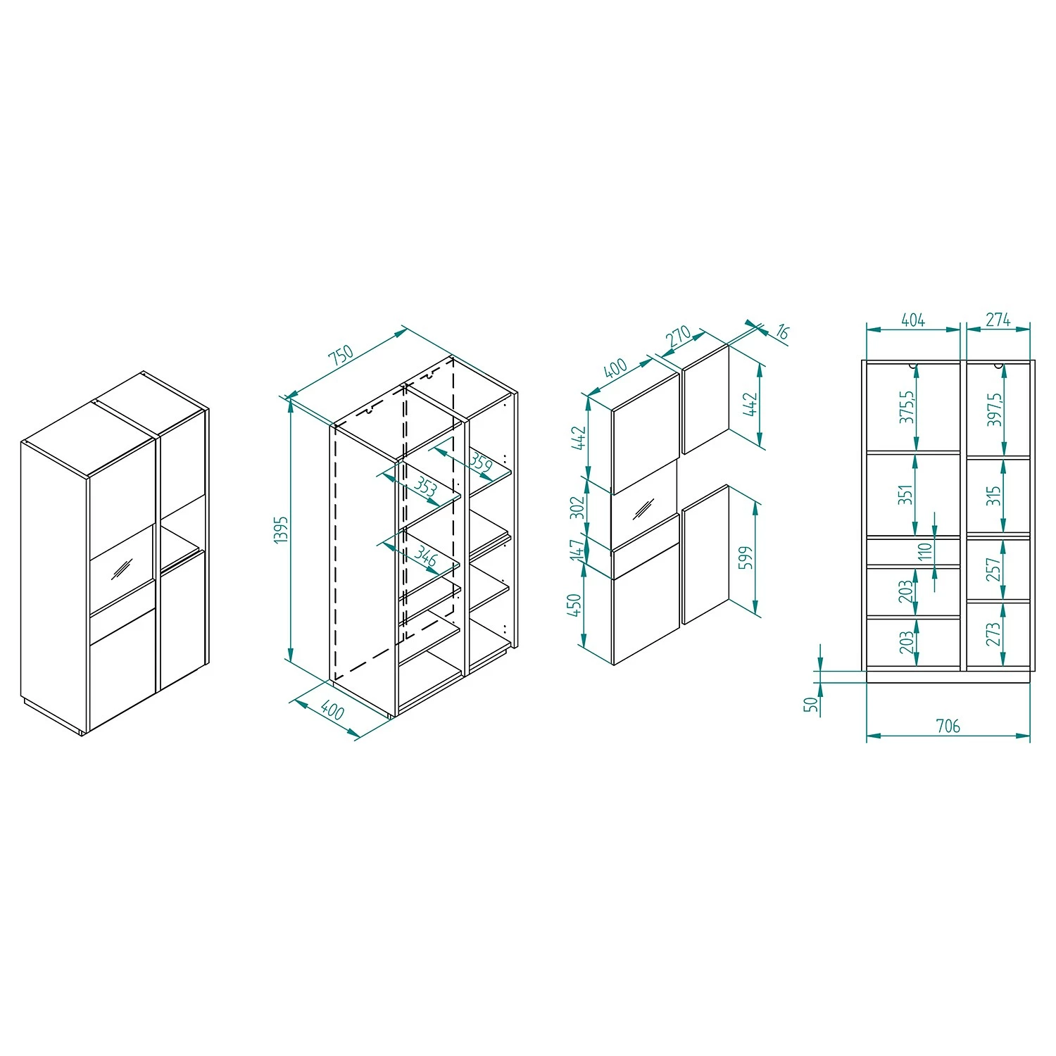 Loftscape Wohnwand Muuga I (4-teilig) - Weiß / Grau 16 Loftscape Wohnwand Muuga I (4-teilig) - Weiß / Grau – Bild 16