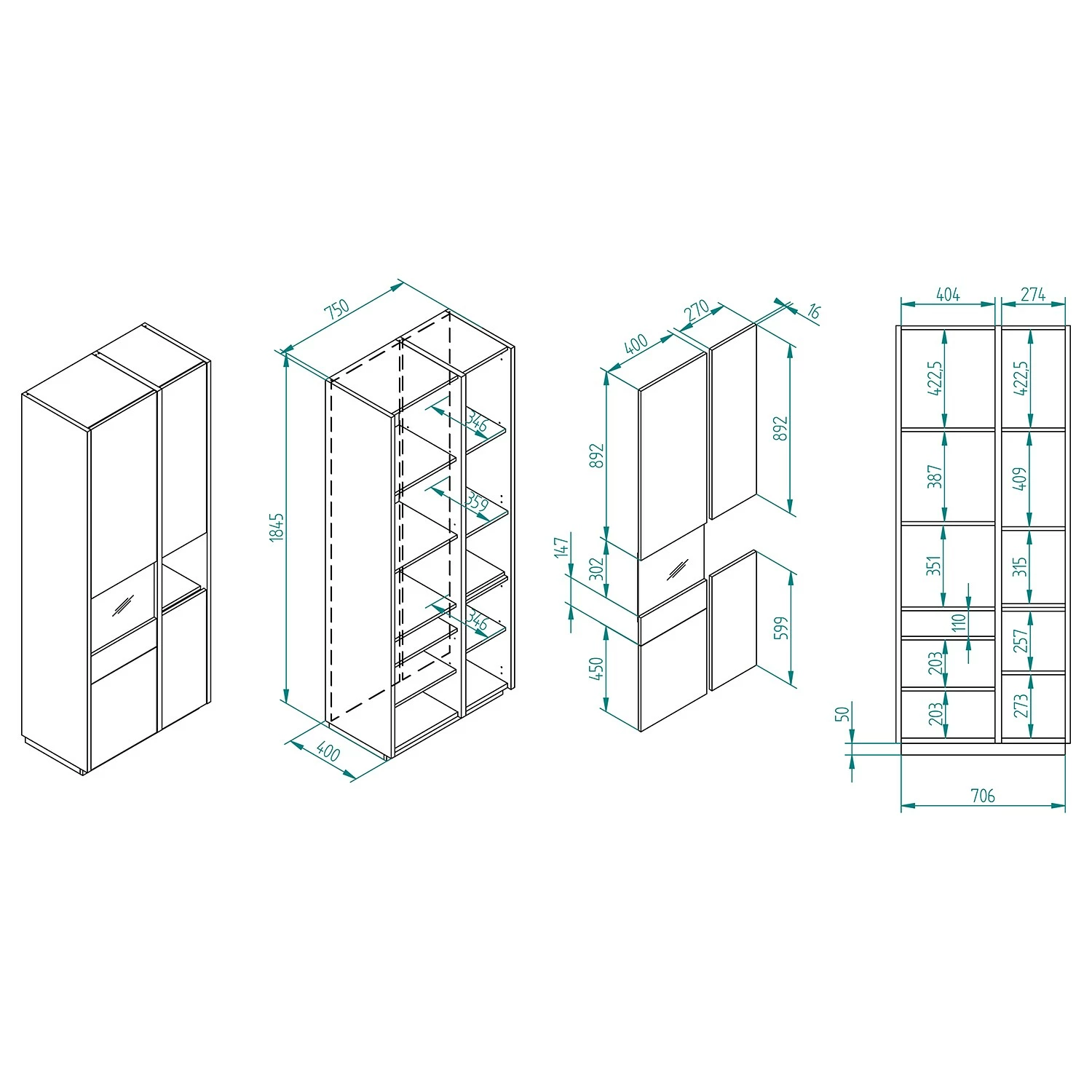 Loftscape Wohnwand Muuga I (4-teilig) - Weiß / Grau 18 Loftscape Wohnwand Muuga I (4-teilig) - Weiß / Grau – Bild 18