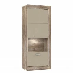Loftscape Hängevitrine Verdille - Hochglanz Beige / Eiche Antik Dekor