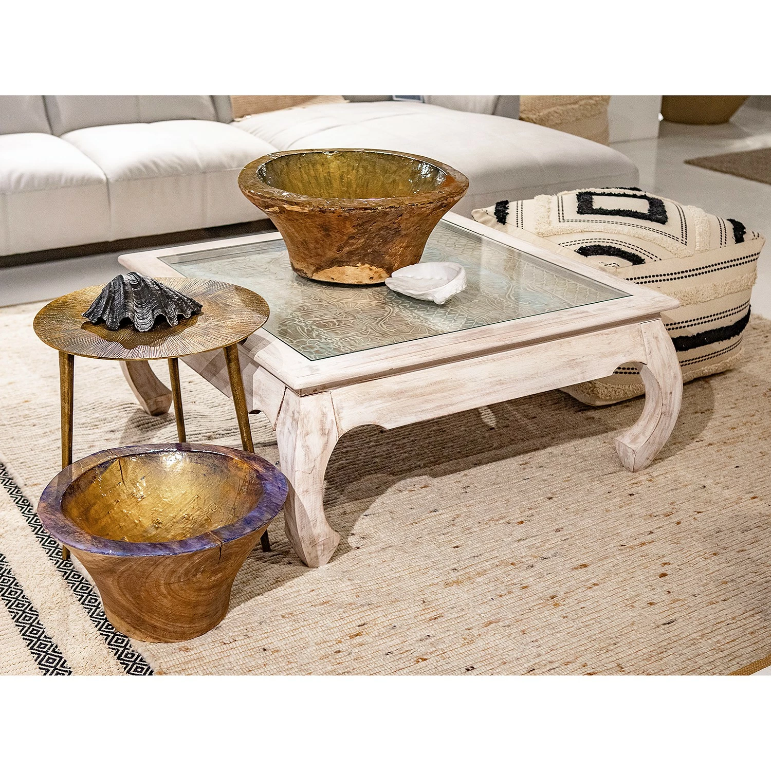 Ridgevalley Couchtisch Missoula - Glas / Mango massiv - Vintage Weiß 2 Ridgevalley Couchtisch Missoula - Glas / Mango massiv - Vintage Weiß – Bild 2