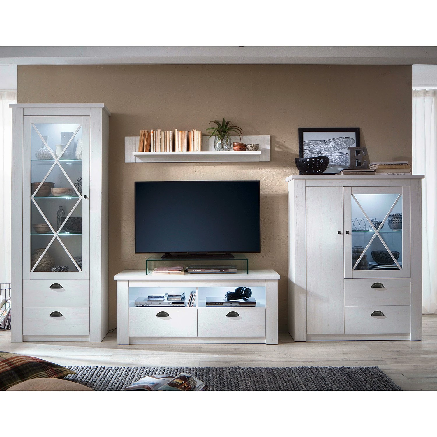 Trendteam Wohnwand Georgia (4-teilig) - Pinie Weiß Dekor 1 Trendteam Wohnwand Georgia (4-teilig) - Pinie Weiß Dekor