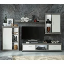 Trendteam Wohnwand Jazz I (4-teilig) - Eiche Grau Dekor / Weiß