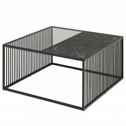 Loftscape Couchtisch Mephisto - Rauchglas / Marmor Schwarz Dekor - Schwarz
