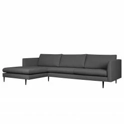 Loftscape Ecksofa Kayena - Flachgewebe - Webstoff Inas: Dunkelgrau - Longchair davorstehend links - Schwarz