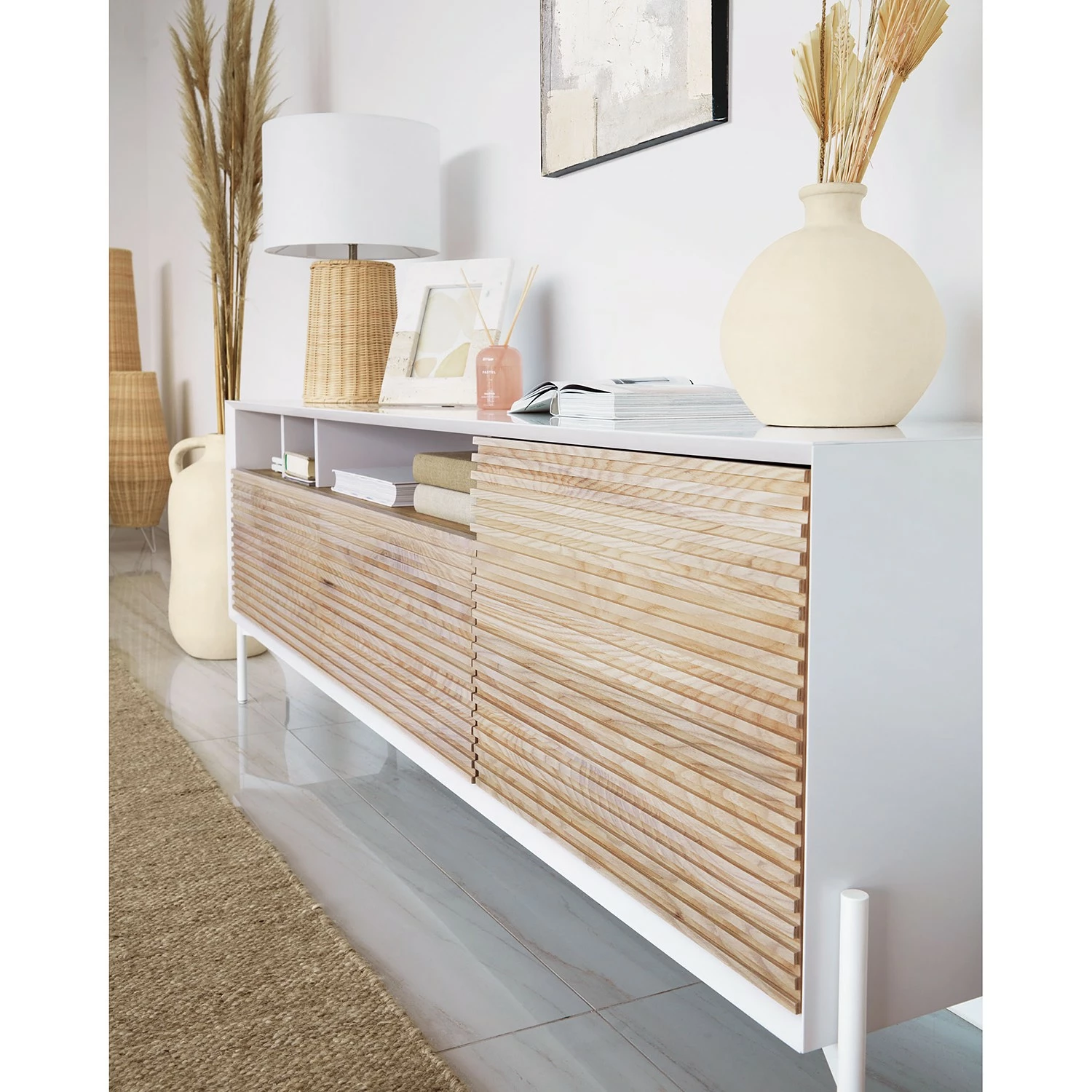 Norrwood TV-Lowboard Maredale II - Esche teilmassiv - Weiß / Esche 4 Norrwood TV-Lowboard Maredale II - Esche teilmassiv - Weiß / Esche – Bild 4