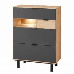 Fashion For Home Schuhkommode Leox - Inkl. Beleuchtung - Graphit / Eiche Artisan Dekor