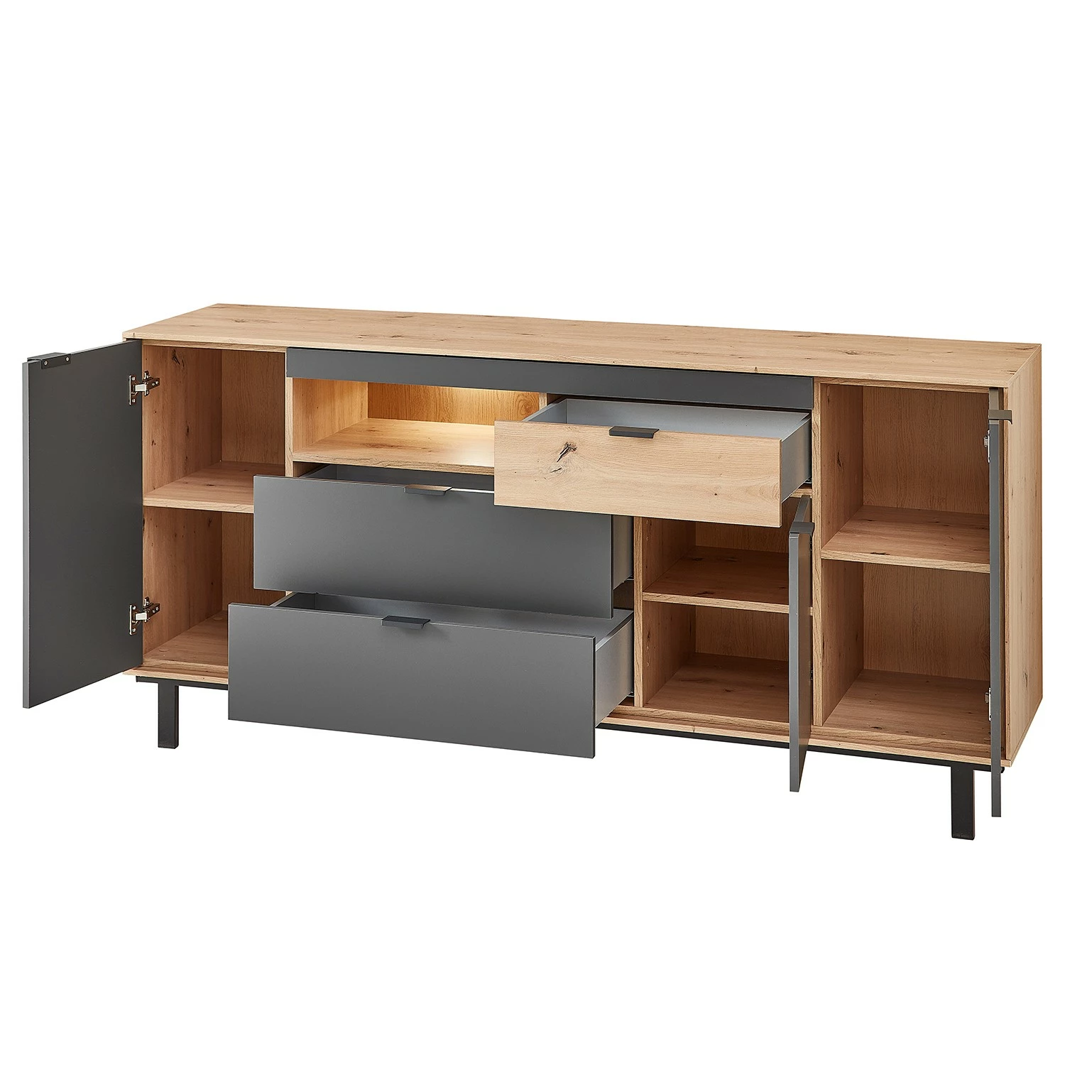 Fashion For Home Sideboard Leox - Inkl. Beleuchtung - Graphit / Eiche Artisan Dekor 3 Fashion For Home Sideboard Leox - Inkl. Beleuchtung - Graphit / Eiche Artisan Dekor – Bild 3