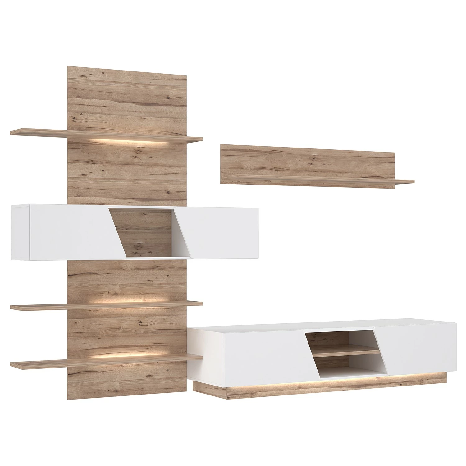 Loftscape Wohnwand Camolin (3-teilig) - Hochglanz Weiß / Eiche Dekor 1 Loftscape Wohnwand Camolin (3-teilig) - Hochglanz Weiß / Eiche Dekor