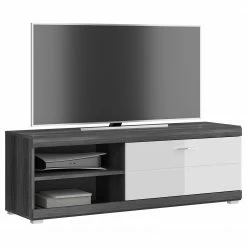 Loftscape TV-Lowboard Sarai II - Hochglanz Weiß / Eiche Grau Dekor