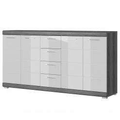 Loftscape Kommode Sarai IV - Hochglanz Weiß / Eiche Grau Dekor