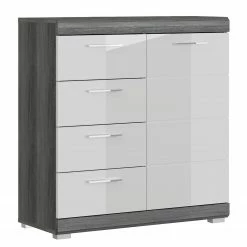 Loftscape Kommode Sarai II - Hochglanz Weiß / Eiche Grau Dekor