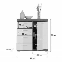 Loftscape Kommode Sarai II - Hochglanz Weiß / Eiche Grau Dekor -Wohnzimmermöbel boutique en ligne 1000365260 220728 500 SKETCH DETAILS P000000001000365260 sketch