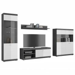 Loftscape Wohnwand Sarai I (4-teilig) - Hochglanz Weiß / Eiche Grau Dekor