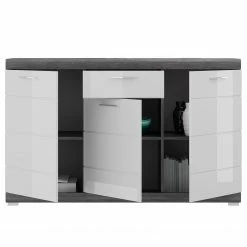 Loftscape Wohnwand Sarai III (4-teilig) - Hochglanz Weiß / Eiche Grau Dekor -Wohnzimmermöbel boutique en ligne 1000365275 220728 050 DETAILS P000000001000365275