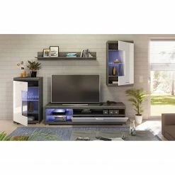 Loftscape Wohnwand Sarai IV (4-teilig) - Inkl. Beleuchtung - Hochglanz Weiß / Eiche Grau Dekor -Wohnzimmermöbel boutique en ligne 1000365276 220728 021 MOOD DETAILS P000000001000365276 mood