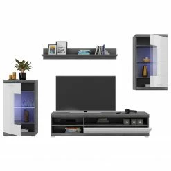 Loftscape Wohnwand Sarai IV (4-teilig) - Inkl. Beleuchtung - Hochglanz Weiß / Eiche Grau Dekor -Wohnzimmermöbel boutique en ligne 1000365276 220728 035 DETAILS P000000001000365276