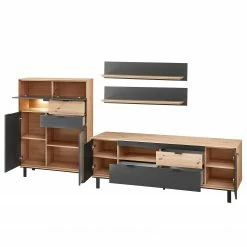 Fashion For Home Wohnwand Leox I (4-teilig) - Inkl. Beleuchtung - Graphit / Eiche Artisan Dekor -Wohnzimmermöbel boutique en ligne 1000366292 220816 035 DETAILS P000000001000366292