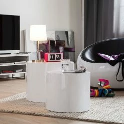 Fredriks Beistelltisch Circle (2er-Set) - Hochglanz Weiß -Wohnzimmermöbel boutique en ligne beistelltisch set circle weiss 1359982