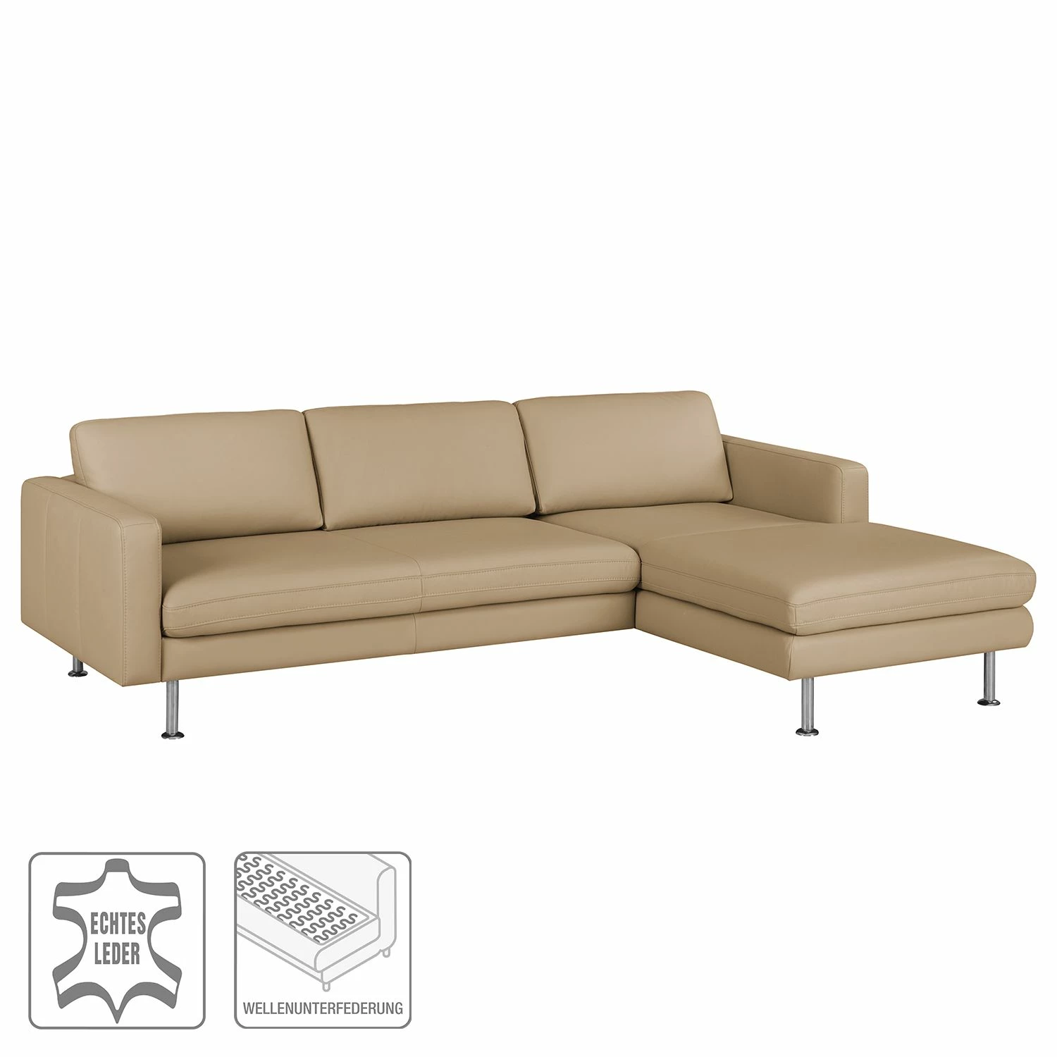 Fredriks Ecksofa Bivona I Echtleder - Sand - Longchair davorstehend rechts 2 Fredriks Ecksofa Bivona I Echtleder - Sand - Longchair davorstehend rechts – Bild 2